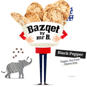 Bazqet Mr B. Black Pepper Rice Chips met olifant